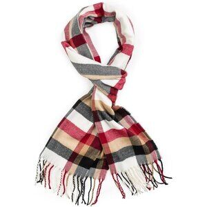 Men and Womend White-red Plaid Winter Cashmer Scarf Soft Luxurious Plum Feathers